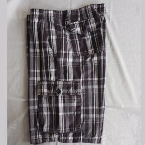 Mens Cargo Shorts Merrill and Forbes 34 Waist Black and White Plaid 100% Cotton
